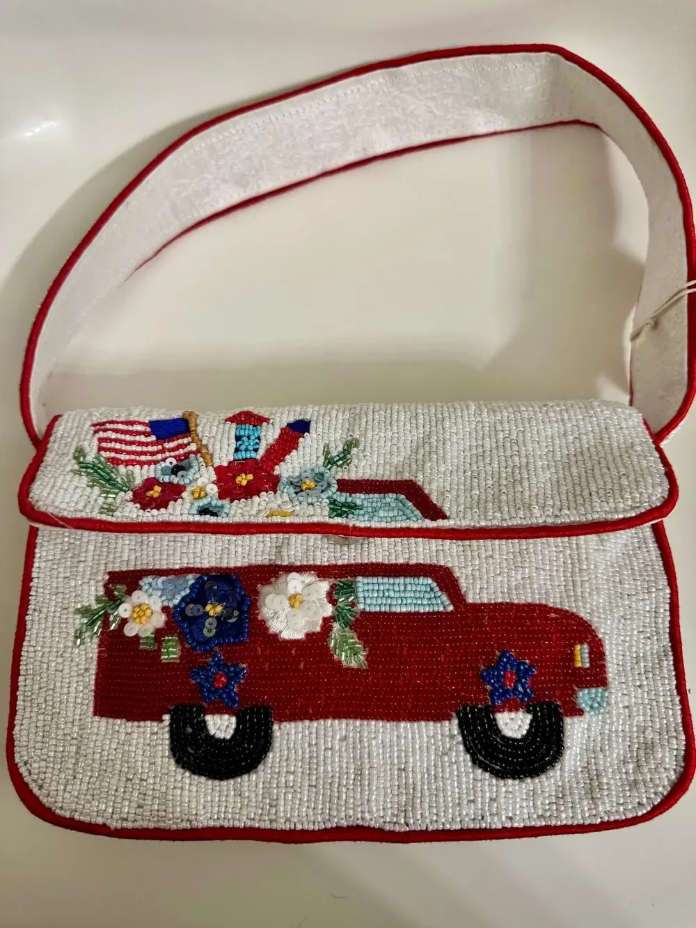 Sol & Mer Beaded Americana Truck Shoulder Bag Novelty Purse NWT